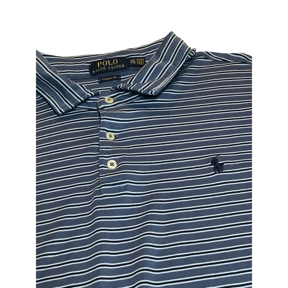 Polo‎ Ralph Lauren Mens XXL Navy Blue Striped Short Sleeve Jersey Polo Shirt